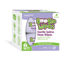 Boogie Wipes lavender saline nose wipes box, gentle solution, 90 wipes.