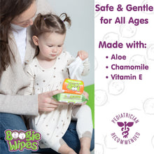 Boogie Wipes saline nose wipes pack held by a parent, baby in view