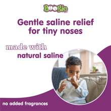 Boogie Wipes gentle saline relief label for tiny noses, made with natural saline