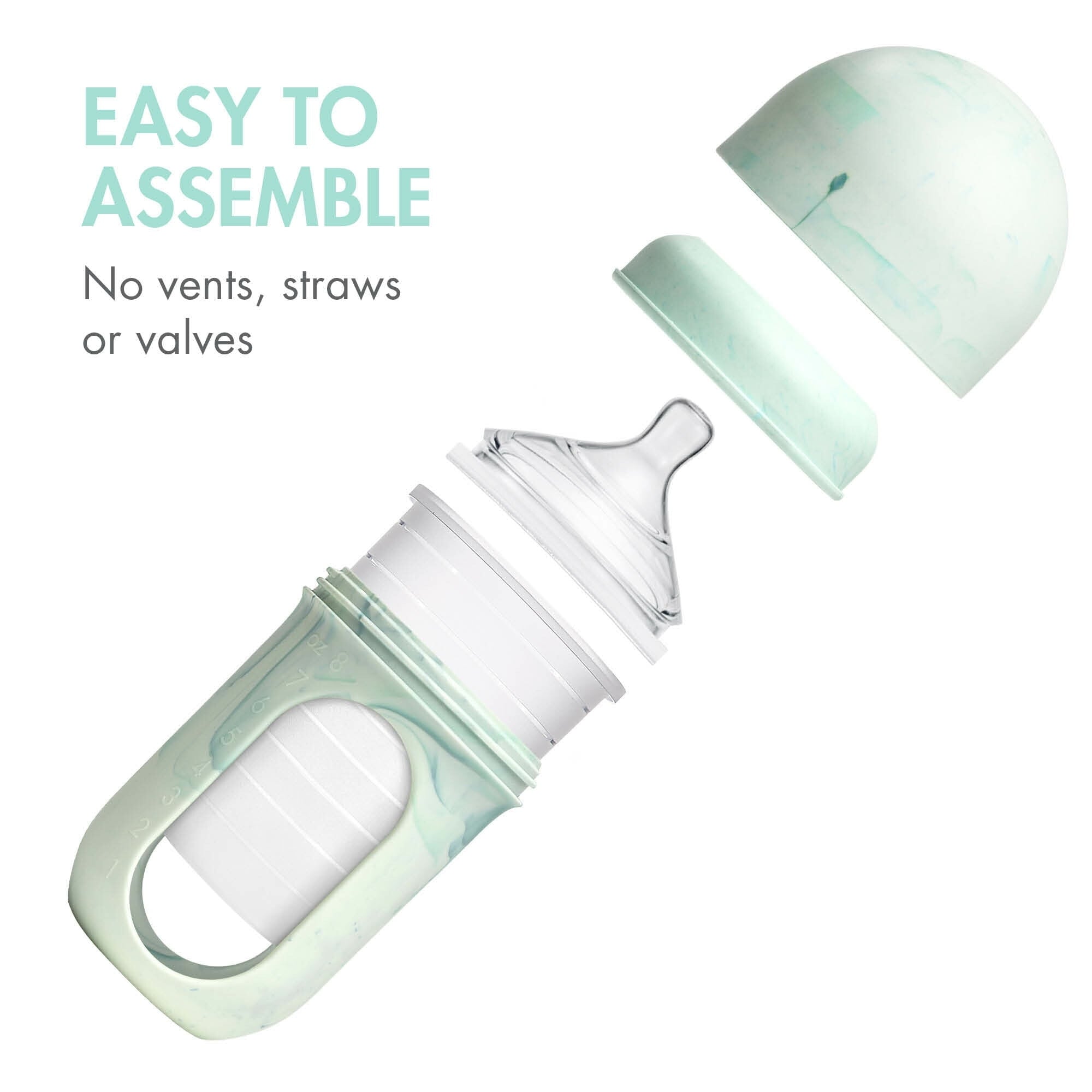 Boon NURSH Reusable Silicone Pouch Baby Bottle – Stage 2 Medium Flow – 8oz – Mint Tie Dye