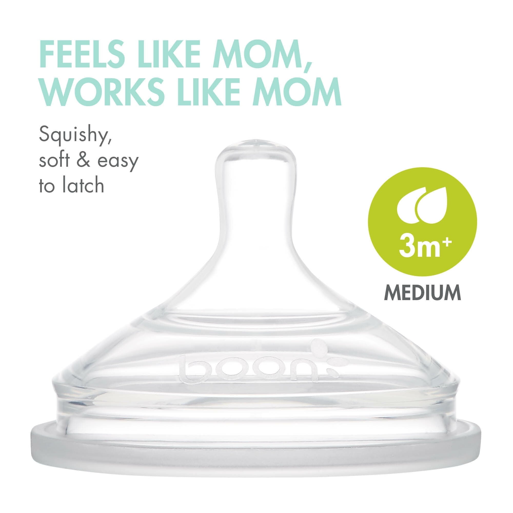 Boon NURSH Reusable Silicone Pouch Baby Bottle – Stage 2 Medium Flow – 8oz – Mint Tie Dye