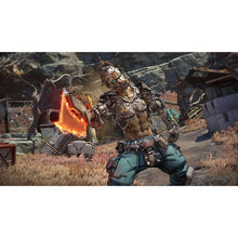 Xbox Series X game artwork: armored fighter crouched with flame jets in ruins