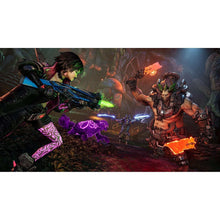 Xbox Series X game artwork: rocky battle scene with characters firing glowing weapons