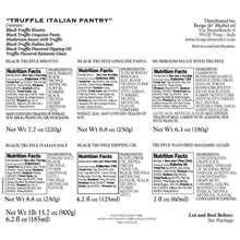 Truffle Italian pantry set product information and nutrition facts label panel