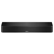 Black Bose soundbar with front grille and centered Bose logo