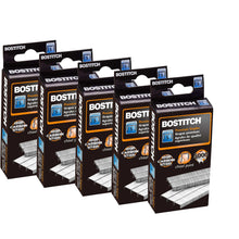 Bostitch staple boxes, multiple packages stacked showing chisel-point staples