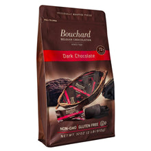 Dark chocolate pouch front with individually wrapped pieces, Bouchard logo, 32 oz.