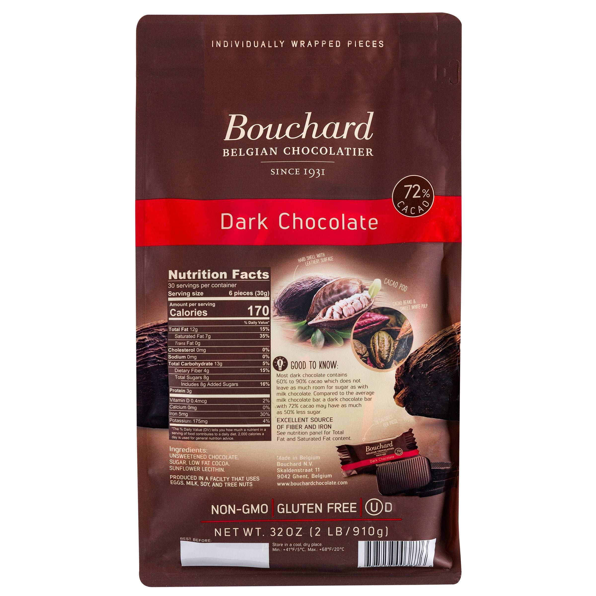 Bouchard Belgian Napolitains Premium Dark Chocolate 32 oz, 2-pack