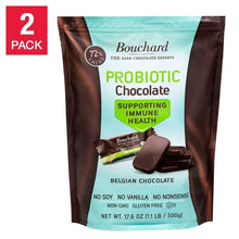 Bouchard probiotic Belgian chocolate pouch, dark brown bag with green label