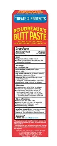 Boudreaux's Butt Paste Maximum Strength Diaper Rash Cream, Ointment for Baby, 4 oz Tube
