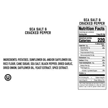 Sea Salt & Cracked Pepper potato chips nutrition facts panel