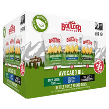 Kettle-style potato chips variety pack box with Boulder Canyon R and 36-count label