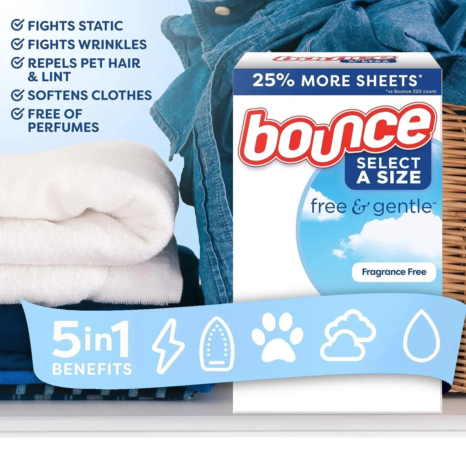 Bounce Select a Size Free & Gentle Dryer Sheets, Unscented, 400 ct. - USA MEGA SHOP