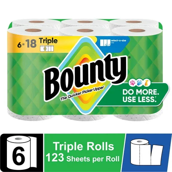 Bounty Paper Towels Select-A-Size White, 6 Triple Rolls, 123 Sheets Per Roll - USA MEGA SHOP