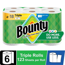Bounty triple paper towel rolls pack, white 6-roll bundle