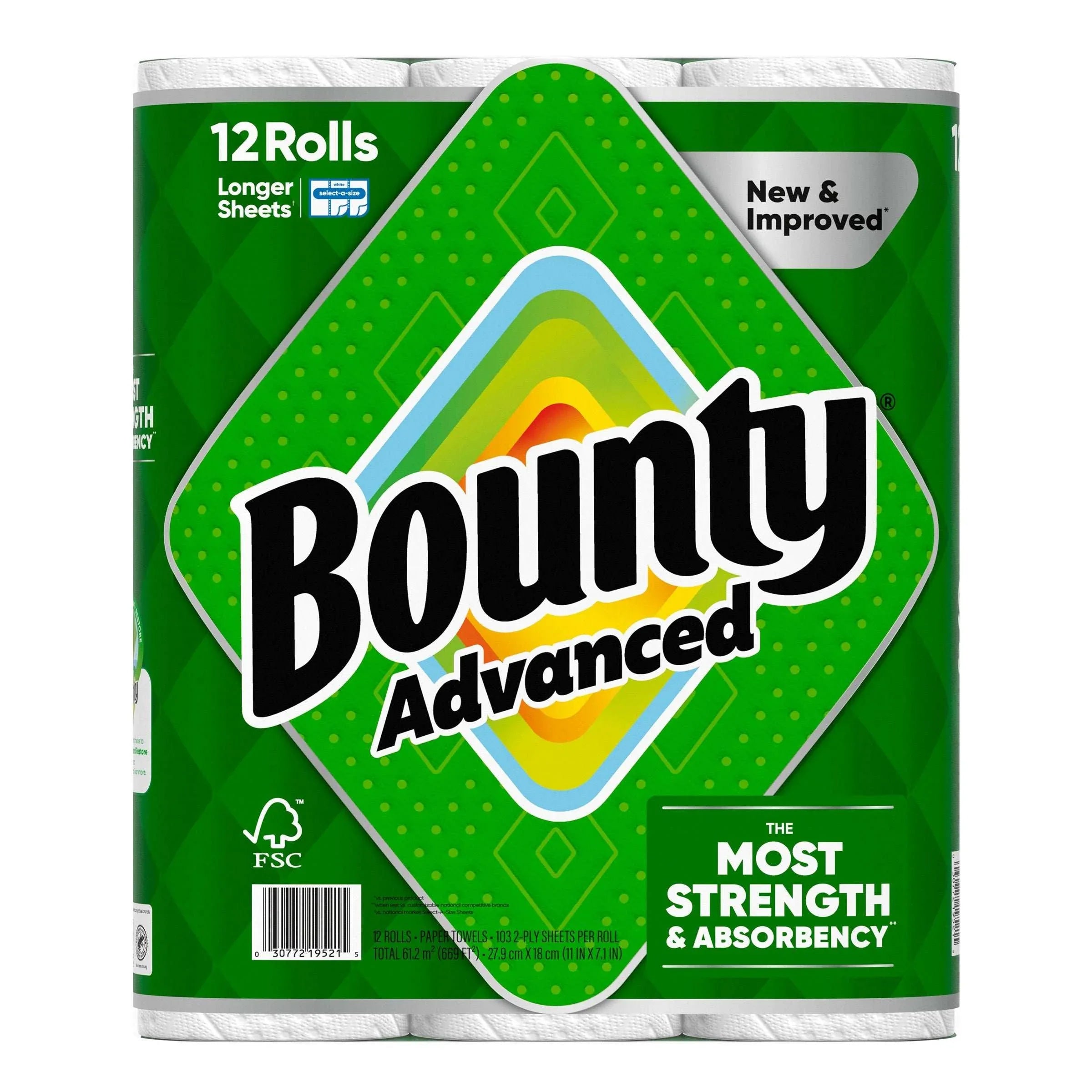 Bounty Advanced Paper Towels, 2-Ply, 103 Sheets, 12-count - USA MEGA SHOP