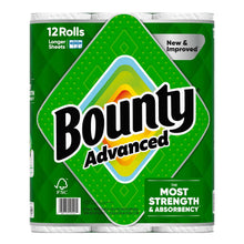 Bounty Advanced paper towels pack, green front label and 12-roll wrapper