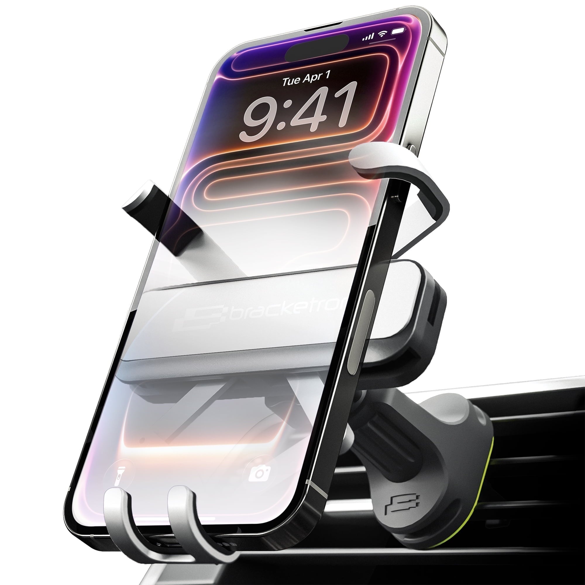 Bracketron AutoGrip Universal Vent Mount Car Phone Holder with Gravity Locking Design, One-Handed Place-to-Lock Operation, Fits Phones up to 3.75” Wide, Low-Profile Vent Mount,