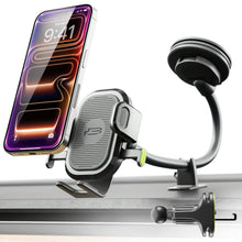 Car dashboard and windshield phone mount with clamp holder and flexible gooseneck