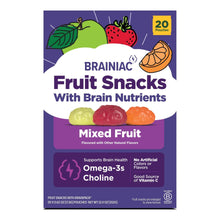 Brainiac fruit snack box, mixed fruit pouches, with brain nutrients, 20 count