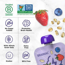 Berry Blast smoothie pouch with certification icons and purple flip-top cap