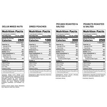 Nutrition facts labels on four snack packages