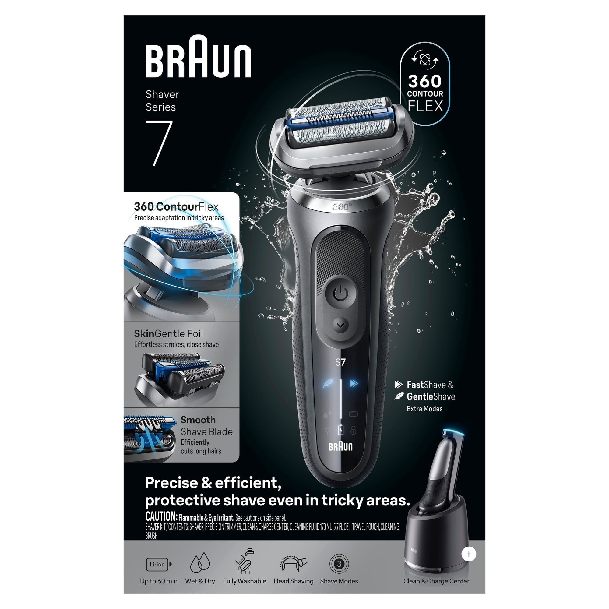 Braun Electric Razor for Men Series 7, Electric Shaver, 4-in-1 Clean & Charge Center, Travel Case, S7 7171cc