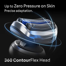 Electric razor head with foil screen and contouring 360° flex frame