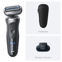 Electric foil shaver with travel case and precision trimmer attachment