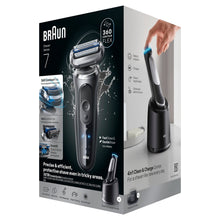 Braun Series 7 shaver and clean and charge center retail box with accessories