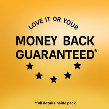 Money-back guarantee promotional graphic with star icons