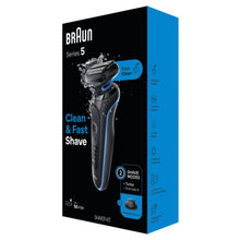 Braun Series 5 shaver kit packaging box with blue side panel and shaver photo