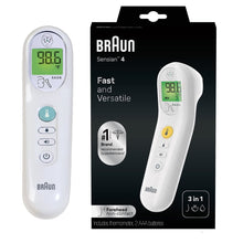 White digital infrared thermometer with LCD temperature display and forehead sensor
