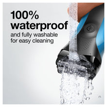 Waterproof electric shaver with water splashing over the shaver head