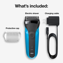 Electric shaver kit with protective cap and charging cable