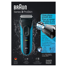 Rechargeable electric shaver with blue and black handle, foil head for wet & dry use
