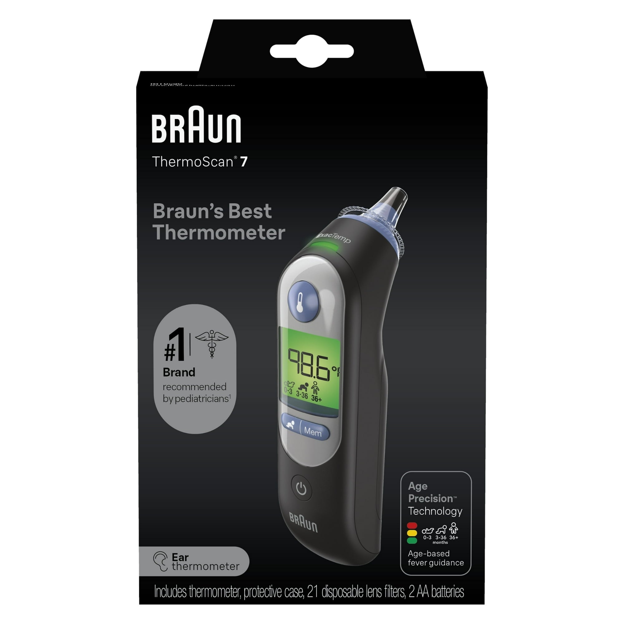 Braun ThermoScan 7 Ear Thermometer, Digital Thermometer for Adults and Children,, FSA & HSA Eligible, Black, IRT6520BUS