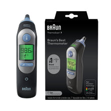 Black Braun ear infrared thermometer with LCD temperature display and digital probe