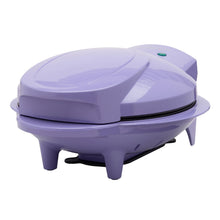 Lavender electric cake pop maker with hinged lid and nonstick mold plate