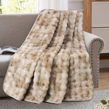 Beige faux-fur pet blanket draped over sofa, oversized waterproof furniture protector