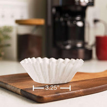 White paper coffee filter basket with size marking for 3.25-inch width