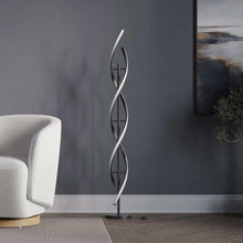 Vortex floor lamp with black spiral metal, three oval sections, standing on round base