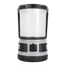 Black and gray LED lantern with clear front lens and ribbed base