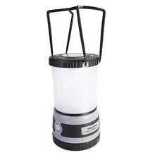 Black LED lantern with hanging handle and wide cylindrical body