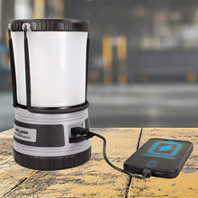 LED lantern with built-in power bank and connected charging cable