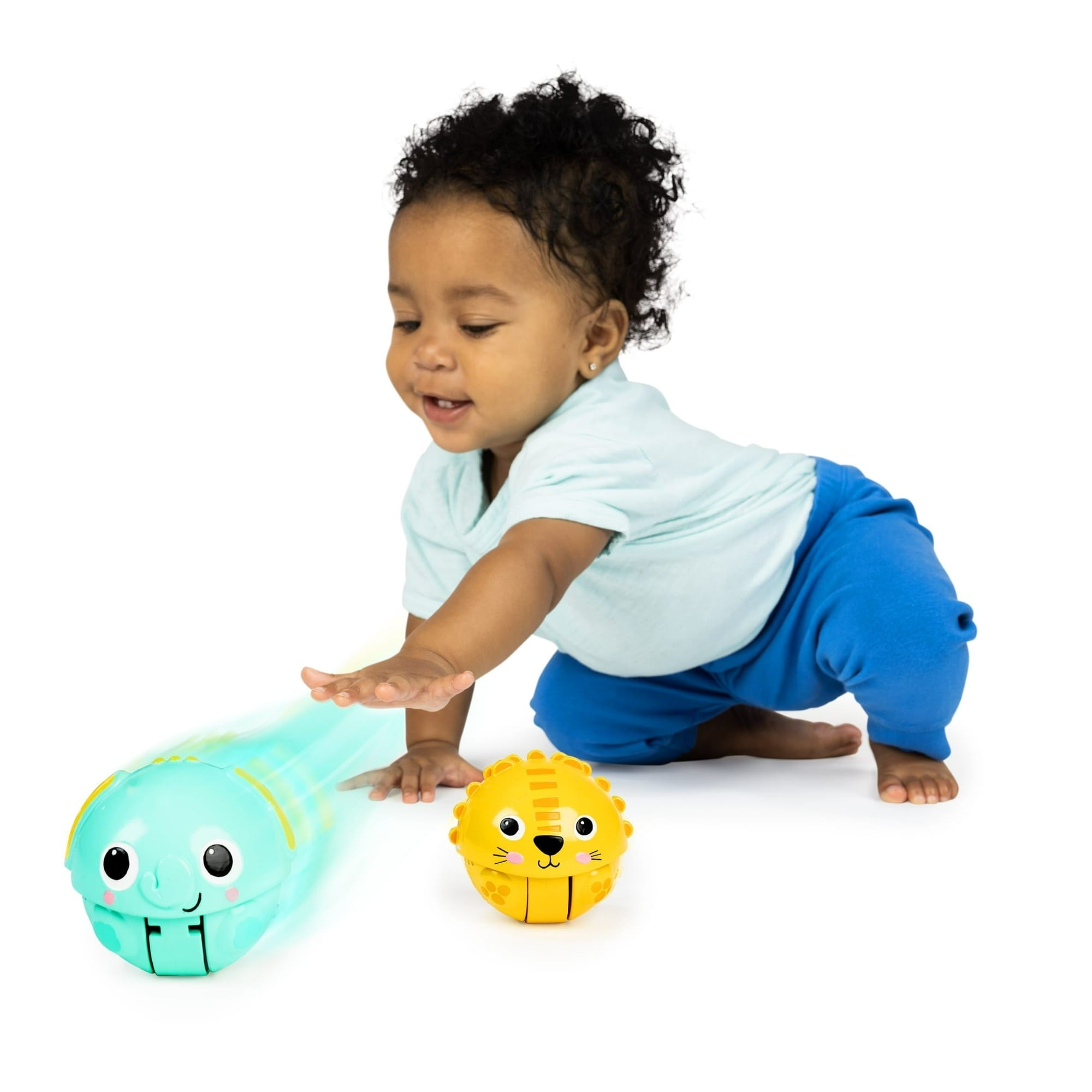 Bright Starts Giggables Roll & Chase Pals, Lion & Elephant, Unisex, Infant to Toddler 2-Pack