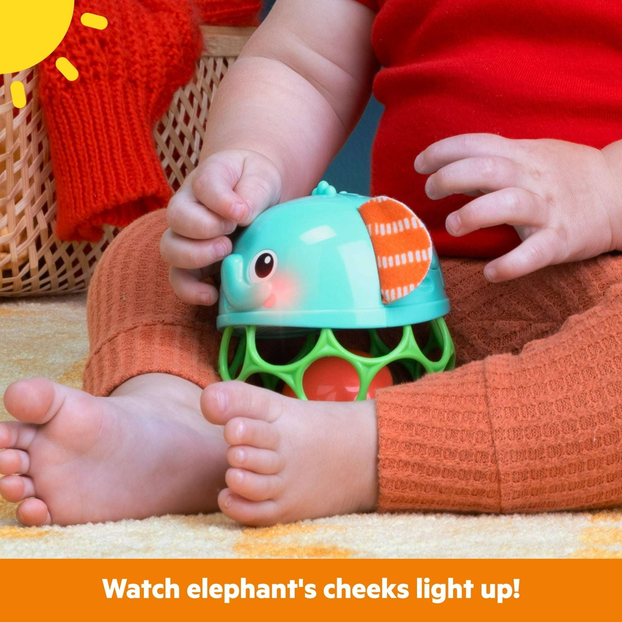 Bright Starts Giggle & Glow Light-Up Rattle Elephant Toy, Multicolor, Newborn Ages 3 Months +