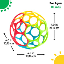 Multicolor ring rattle ball, 4 in diameter with circular cutouts