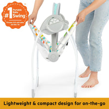 Compact portable baby swing with control panel and five-point harness