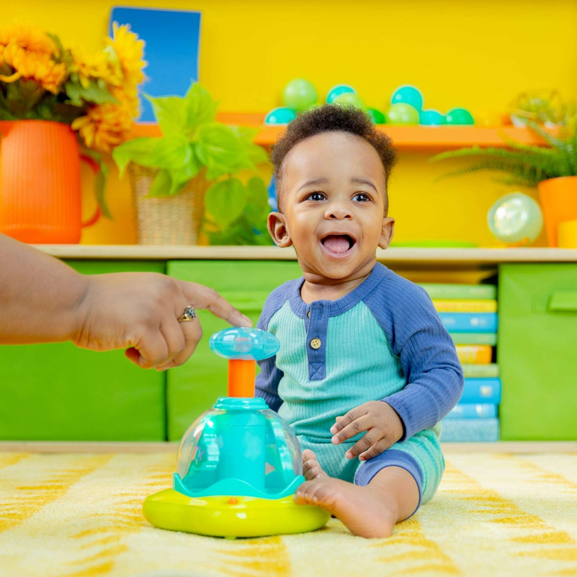 Bright Starts Press & Glow Spinner Baby Toy with Lights and Sounds, For Ages 6 Months+